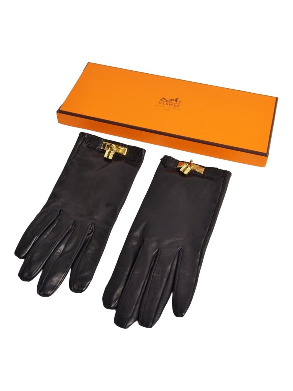 Hermes Gloves Kelly 6.5 Lambskin Black
